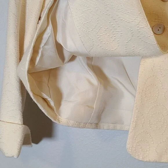 Nina McLemore Cream Patterned Cotton Blend Blazer Size 2 - Picture 6 of 8
